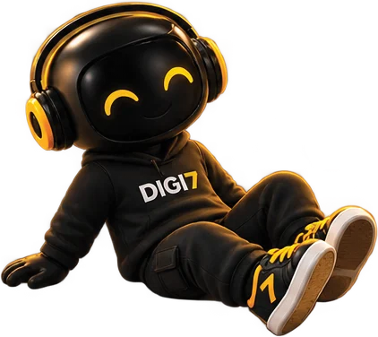 Digi7 mascot relaxing on the edge of the footer