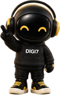 Digi7 mascot giving a peace sign